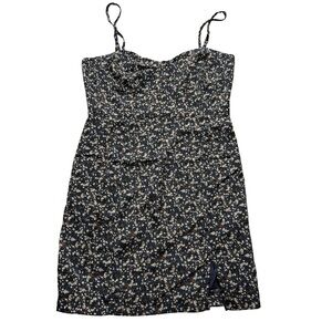 Blush BJ Floral Slip Dress Side Slit Blue Cream Women’s M cottagecore